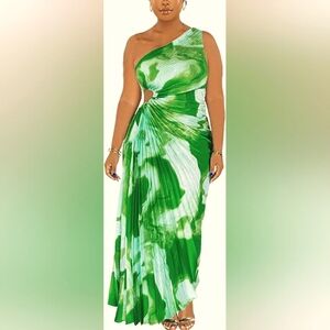 Tropical one shoulder green and white dress!